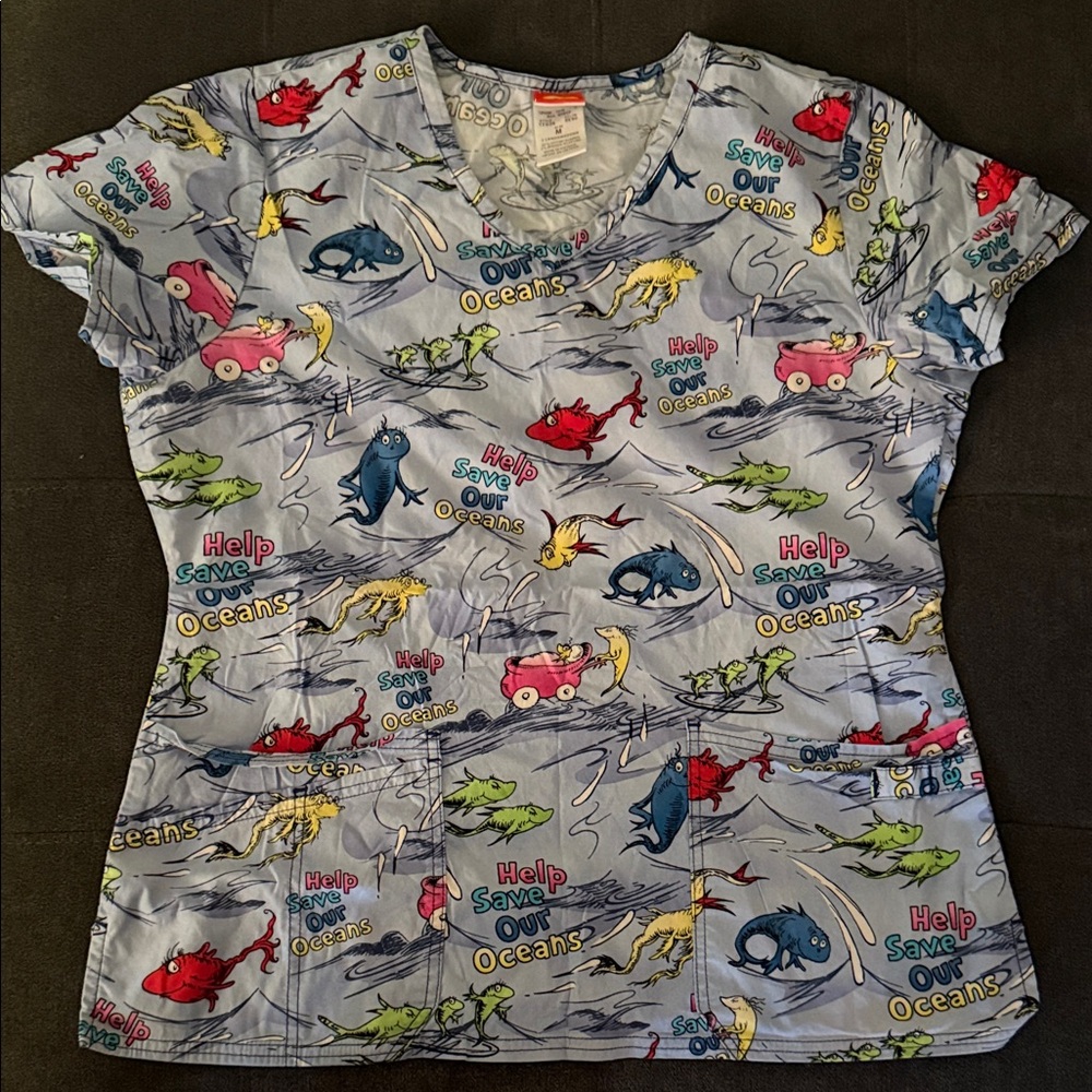 Dr.Suess Colorful Ocean-Themed Scrub Top